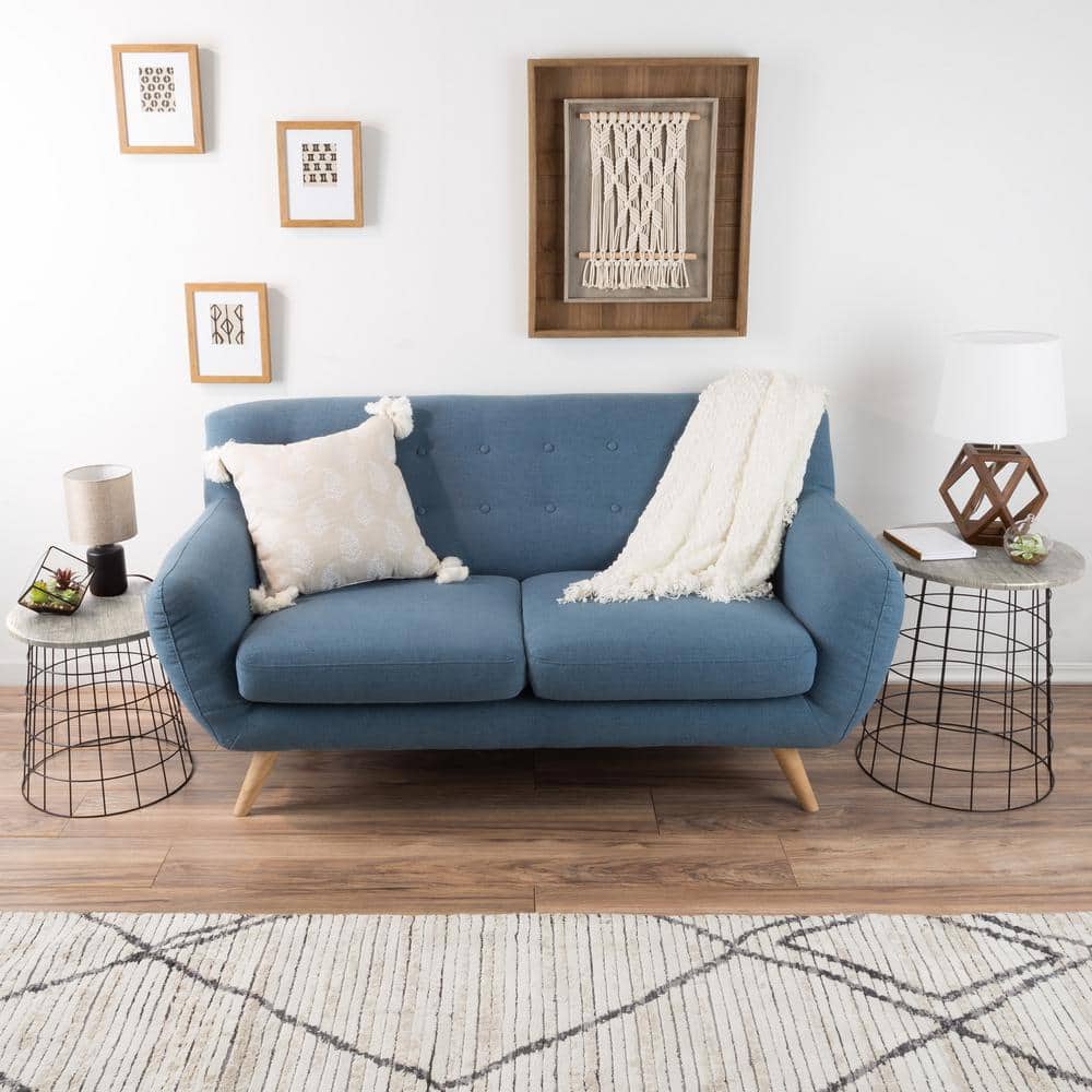 Gray Round Wood and Metal Nesting End Tables with Storage