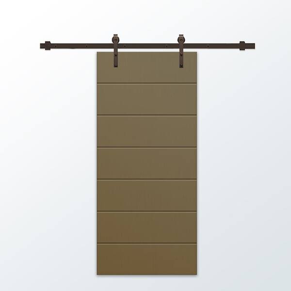 CALHOME 30 in. x 96 in. Olive Green Painted Composite MDF Paneled Interior Sliding Barn Door with Hardware Kit