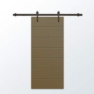42 in. x 96 in. Olive Green Stained Composite MDF Paneled Interior Sliding Barn Door with Hardware Kit