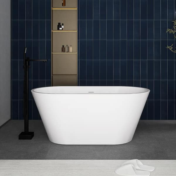 JimsMaison 55 in. x 27.5 in. Acrylic Freestanding Flatbottom Soaking Bathtub in White