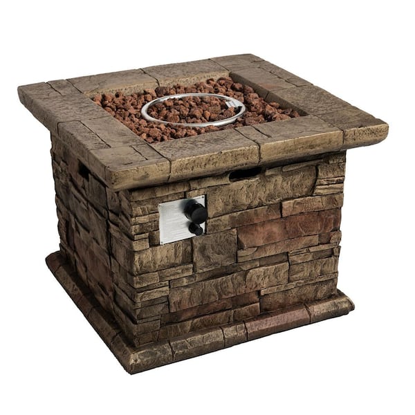 Tidoin 31.5 in. Brown Square Outdoor Concrete Propane Fire Pit Table