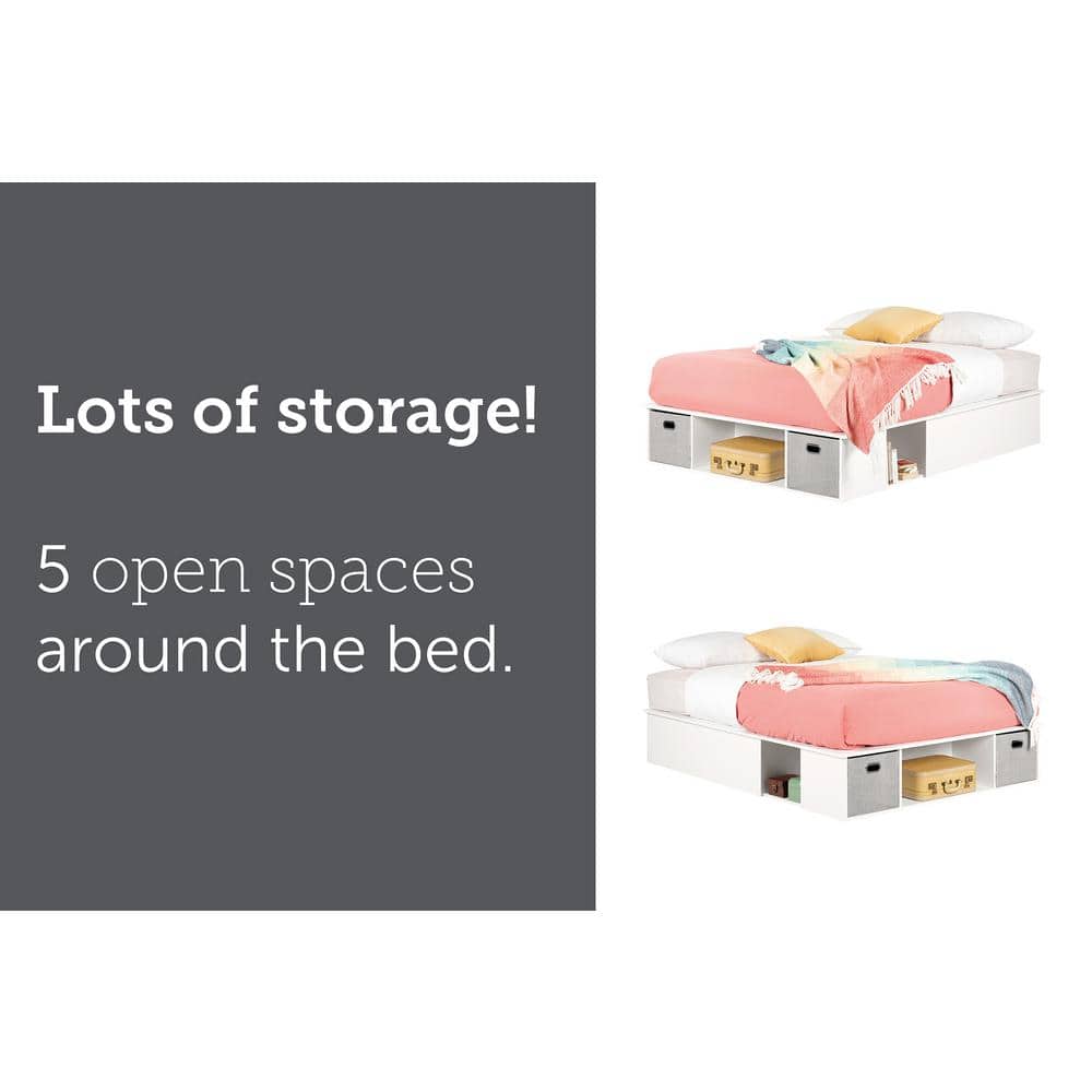 Full White Upholstered Captain's Storage Bed with Drawers