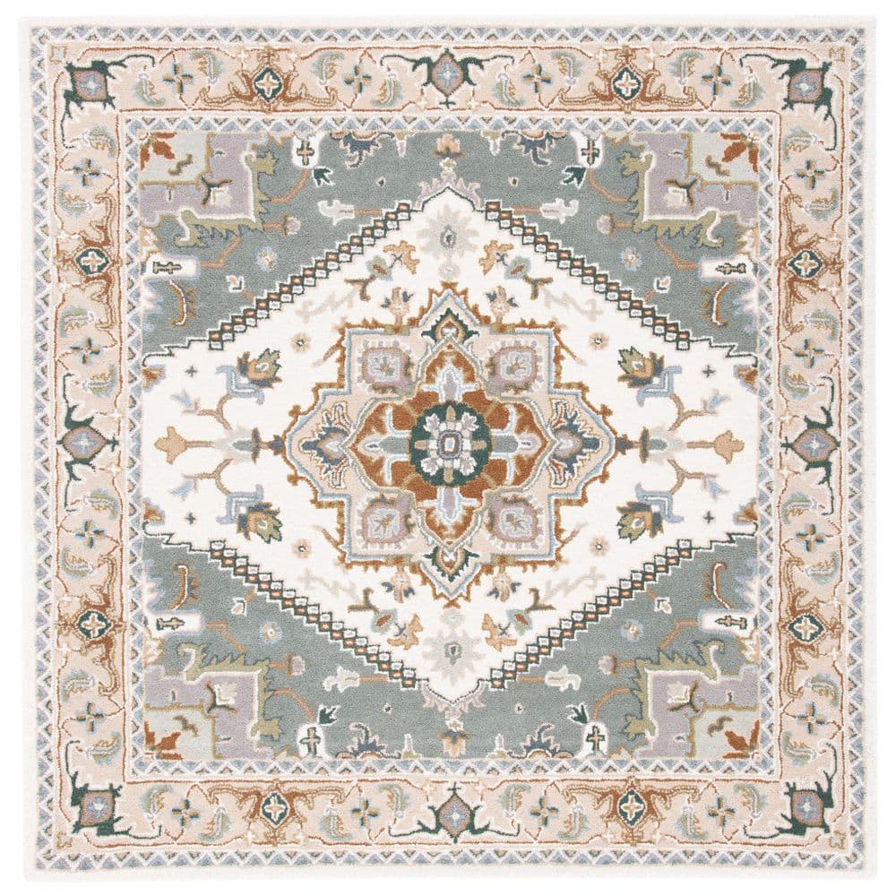 SAFAVIEH Heritage Ivory/Light Blue 6 ft. x 6 ft. Border Floral ...