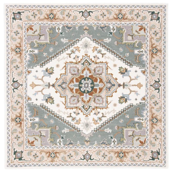 SAFAVIEH Heritage Ivory/Light Blue 6 ft. x 6 ft. Border Floral Medallion Square Area Rug