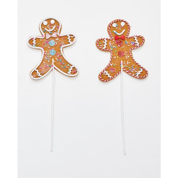 Unbranded 10.5 in Gingerbread Candy Man Ornament Pick, 2 Assorted, Set of 12