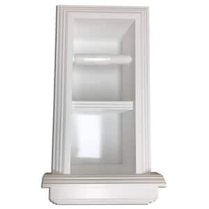 Belvedere Recessed White Enamel Solid Wood Double Toilet Paper Holder with Newport Frame with Ledge