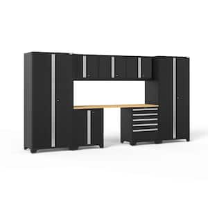 Pro Series 156 in. W x 84.75 in. H x 24 in. D 18-Gauge Steel Garage Cabinet Set in Black (8-Piece)