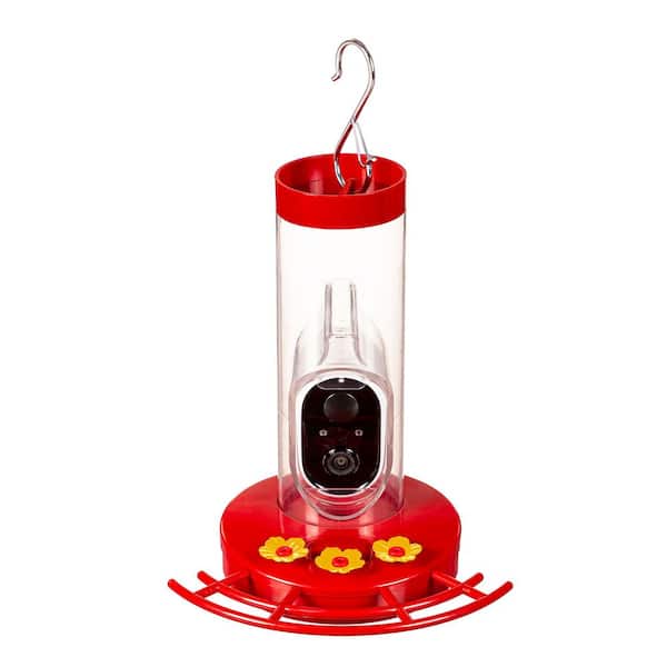 Red Glass LED Smart Camera Hummingbird Feeder