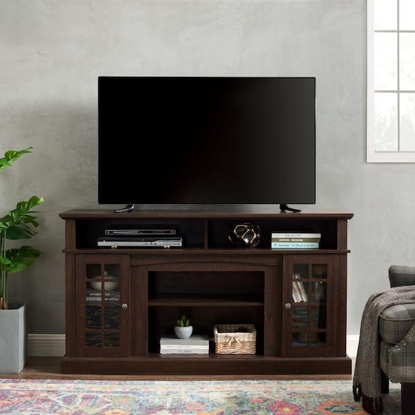 Angel Sar Espresso TV Stand Modern Entertainment Console Fits TV's Up to 65 in. with Open and Closed Storage Space
