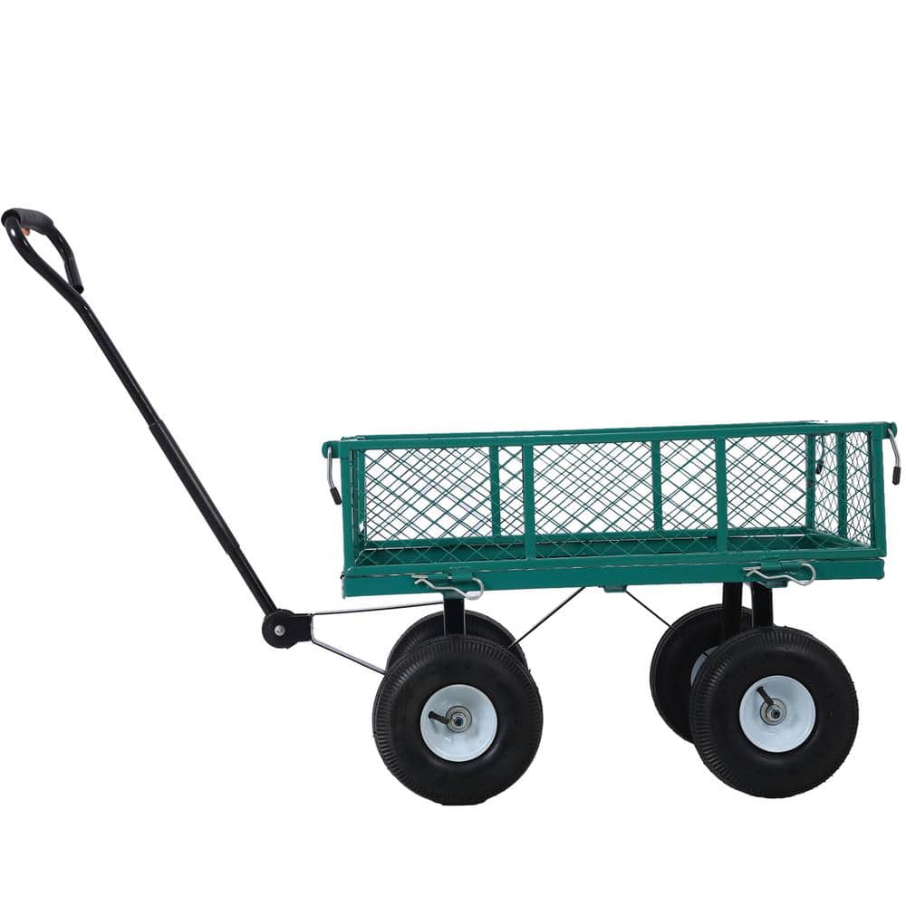 Green Heavy Duty Steel Mesh Utility Wagon with Pneumatic Tires