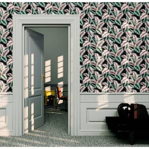 Twilight Tropic Leaf Black and Green Paste the Paper Wet Removable Wallpaper