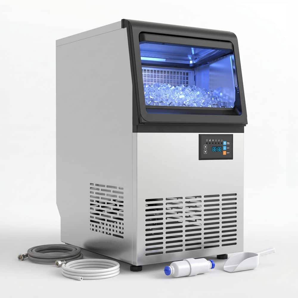 13.78 in. 100 lb. Freestanding Commercial Ice Maker Clear Full Size Cubes in Silver with 30 lb. Storage price history on PriceWatchPro