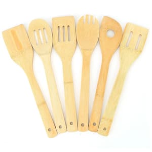 6-Piece Bamboo Wooden Cooking Utensils Set in Natural Wooden Color