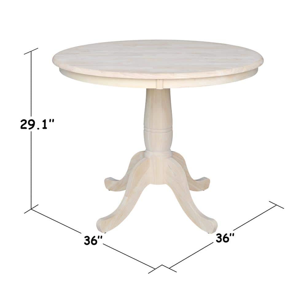 Farmhouse Style 36" Round Wood Pedestal Dining Table, Unfinished
