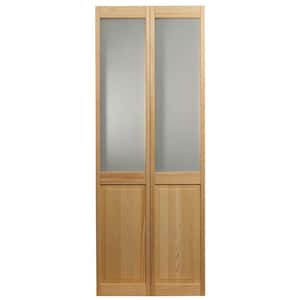 23.5 in. x 78.625 in. Frosted Glass Over Raised 1/2-Lite Frost Panel Pine Wood Interior Bi-fold Door