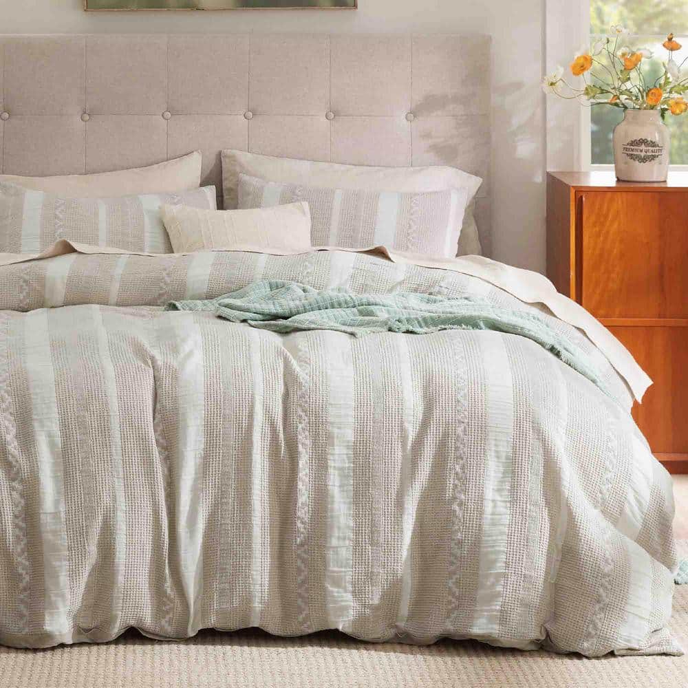 3-Piece Linen Textured Cotton King Duvet Cover Set