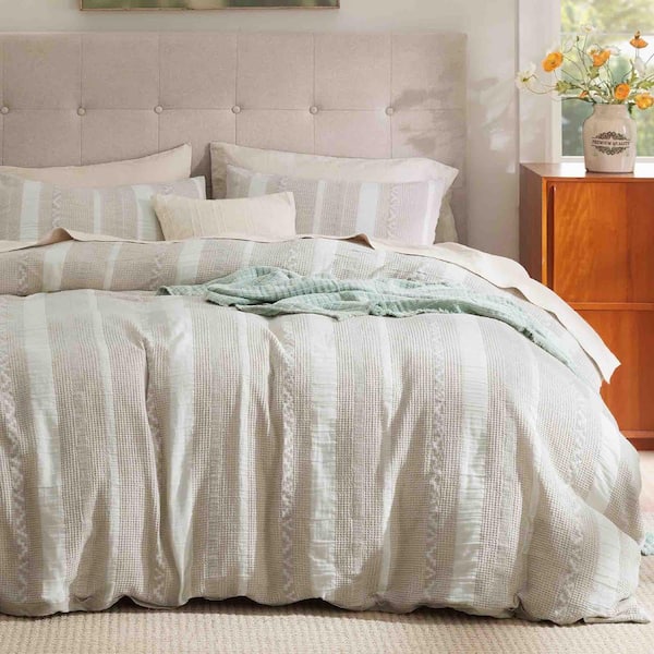 Unbranded 3-Piece Linen Textured Cotton King Duvet Cover Set