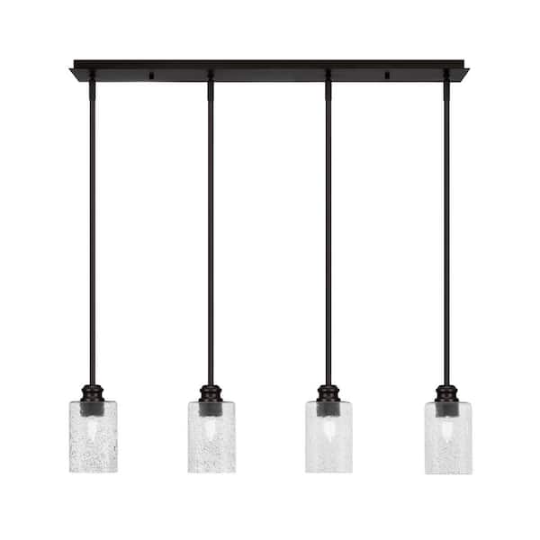 Unbranded Albany 60-Watt 4-Light Espresso Linear Pendant Light with Smoke Bubble Glass Shades and No Bulbs Included