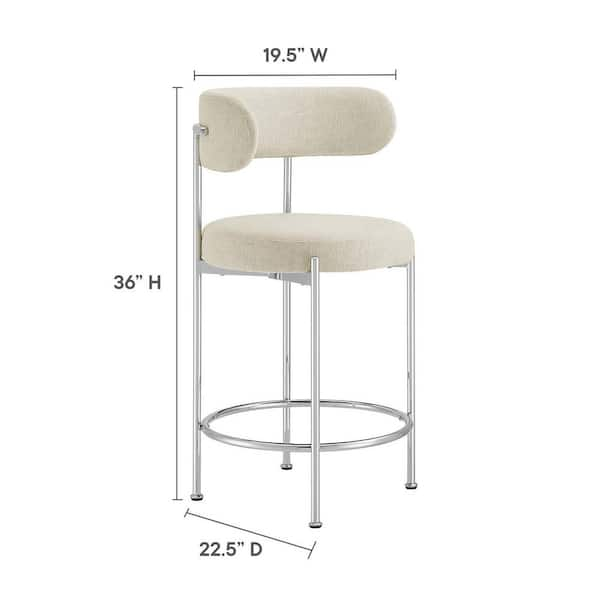 MODWAY Albie 25.5 in. Beige Silver Low Back Metal Bar Stool Counter Stool  with Fabric Seat 2 (Set of Included) EEI-6519-BEI-SLV - The Home Depot