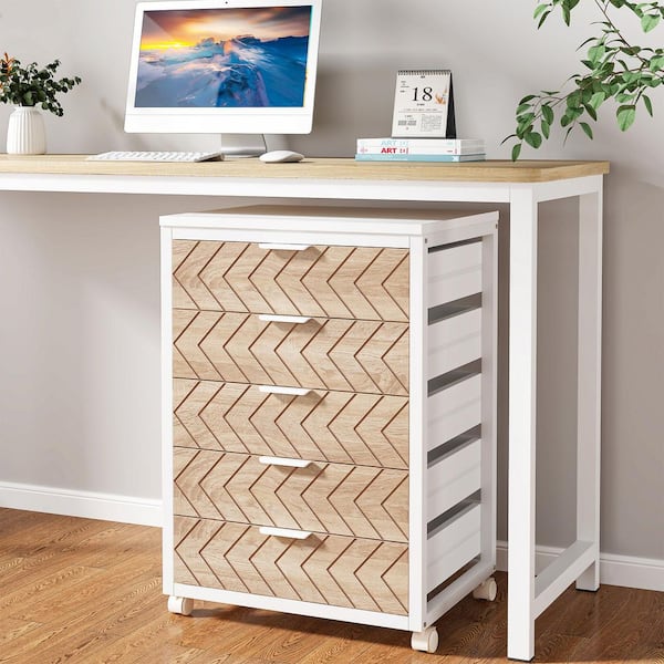 5 of Drawers White Engineered Wood 20 in. W Vertical File Cabinet Mobile File Cabinet with wheels