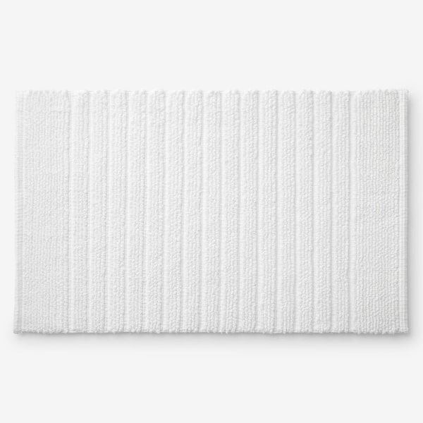 Company Cotton Stripe Textured 17 in. x 24 in. White Bath Rug