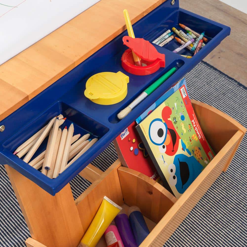 Natural Wooden Art Table with Drying Rack and Storage Bins