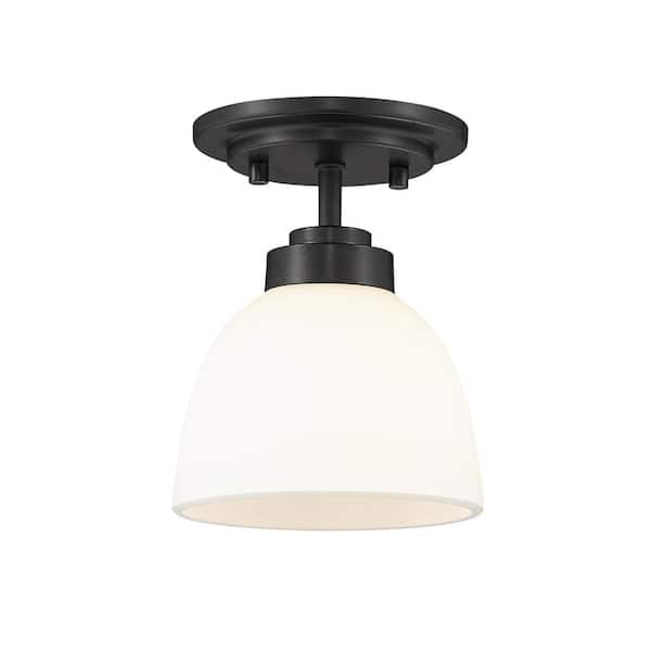 Unbranded 21.5 in. 3-Light Matte Black Flush Mount with Matte Opal Shade