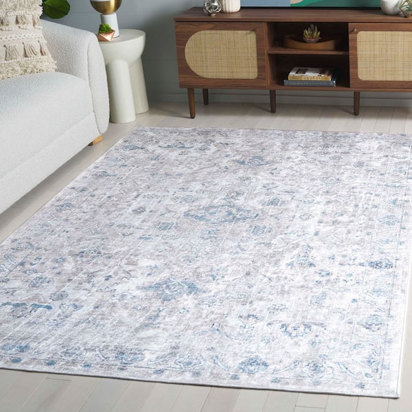Orlando 4 ft. x 6 ft. Gray/Blue Traditional Distressed Herati Washable Area Rug