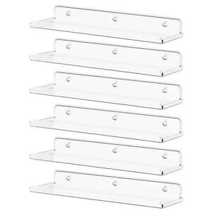15 in. W x 4 in. D Clear Acrylic Floating Shelf, Decorative Wall Shelf for Living Room Black (6 Pack)