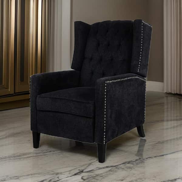 Benjara Black Faux Leather Manual Standard Recliner with Button Tufted Pushback and Sleek Arms