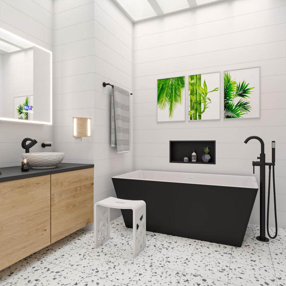 59'' Black and White Freestanding Acrylic Soaking Bathtub