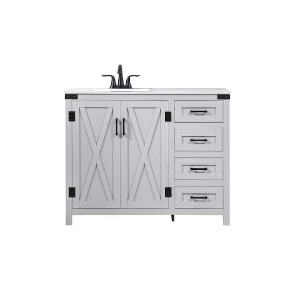 Unbranded Simply Living 42 in. W x 19 in. D x 34 in. H Bath Vanity in Grey with Ivory White Engineered Marble Top