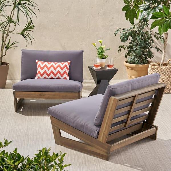 Noble House Sherwood Grey Removable Cushions Wood Outdoor Club Chair with Dark Grey Cushions (2-Pack)