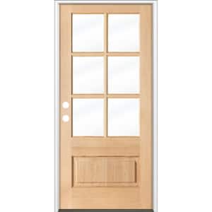36 in. x 80 in. 3/4 6-Lite with Beveled Glass Unfinished Right Hand Douglas Fir Prehung Front Door