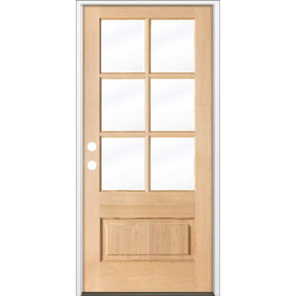 Krosswood Doors 36 in. x 80 in. 3/4 6-Lite with Beveled Glass Unfinished Right Hand Douglas Fir Prehung Front Door