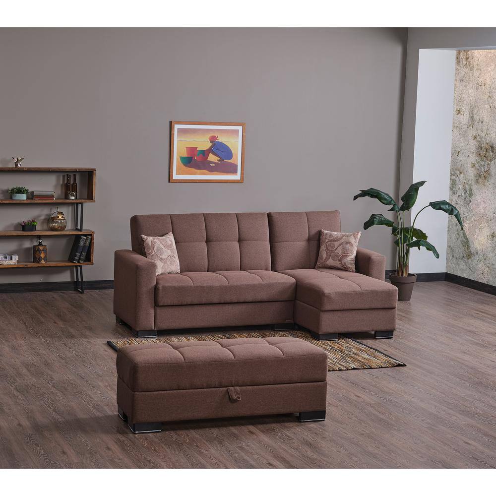 Brown Fabric Inner-Spring Sectional with Storage and Tight Back