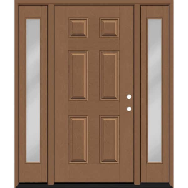 Steves & Sons Regency 68 in. x 80 in. 6 Panel LHIS Autumn Wheat Stain Mahogany Fiberglass Prehung Front Door Clear 14 in. SLs 4-9/16
