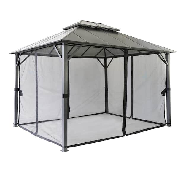 Mondawe 10 ft. x 12 ft. Outdoor Aluminum Frame Patio Gazebo Canopy Tent Shelter Pavilion with Double Hardtop, Mosquito Netting