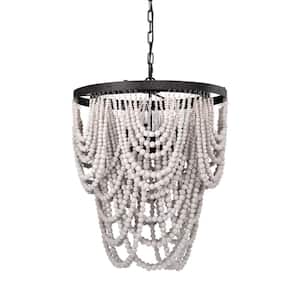 Siona 18 in. 4-Light Indoor Weathered White and Rustic Black Chandelier with Light Kit