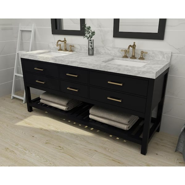 Ancerre Designs Elizabeth 72 In W X 22 In D Bath Vanity In Black Onyx W Marble Vanity Top In White W White Basin And Gold Hardware Vts Elizabeth 72 Bo Cw Gd The Home Depot