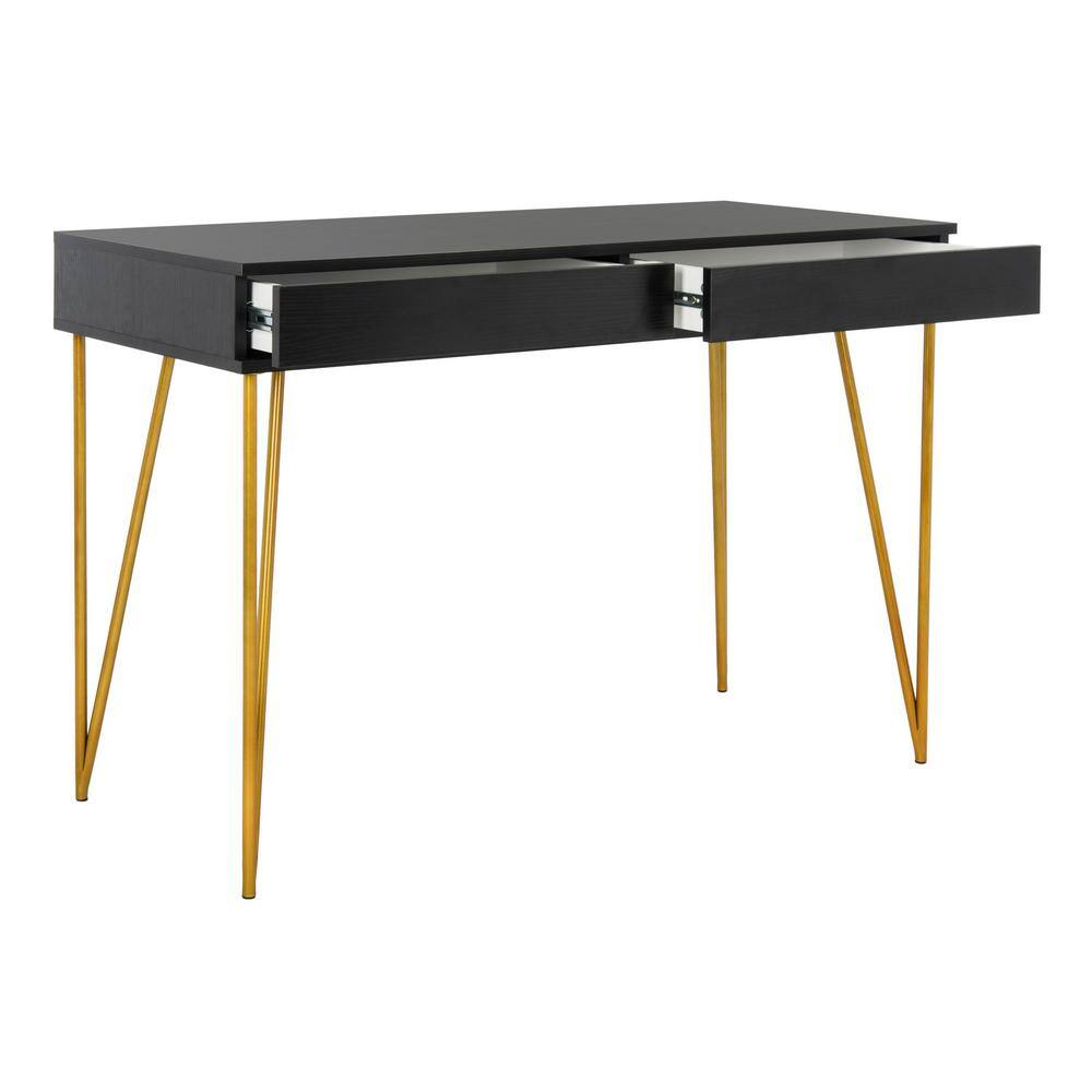 Chic Transitional Black and Gold Home Office Desk with Dual Drawers