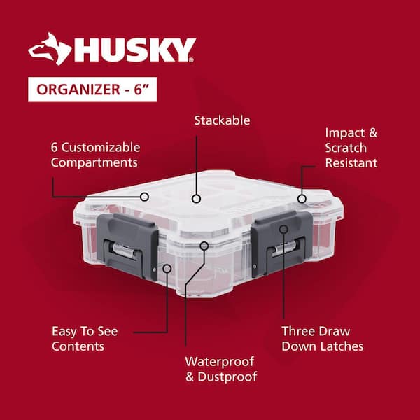 Husky 6 in. 6-Compartment Waterproof Small Storage Organizer 999