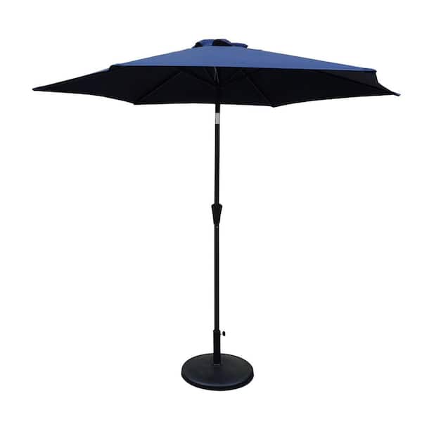 Coporesell 8.9 ft. Navy Blue Outdoor Market Patio Umbrella with 42 lbs. Round Resin Umbrella Base, Push Button Tilt.