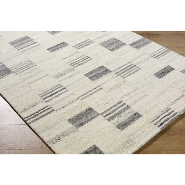 Max Black, Beige Modern Striped 8 X 12 Area Rug