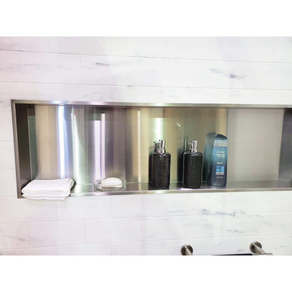 Brushed Stainless Steel 14-Inch Recessed Shower Storage Pod