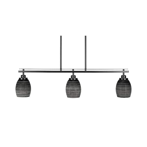 Unbranded Monroe 3-Light, Matte Black Billiard Light, Any room with 5 in. Black Matrix Glass Shades no bulbs included