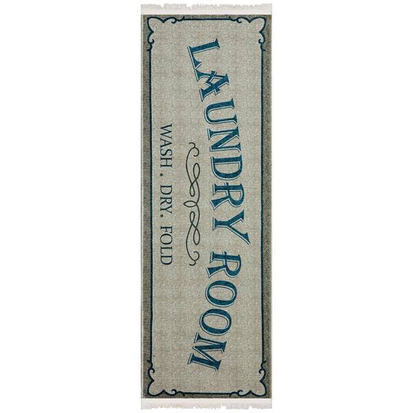 Ottomanson Non Shedding Washable Wrinkle-Free Cotton Flatweave Text 2x5 Laundry Room Runner Rug, 2' x 5', Brown