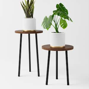 Walnut Wood and Metal Indoor/Outdoor Adjustable Corner Plant Stand (2-Pack)