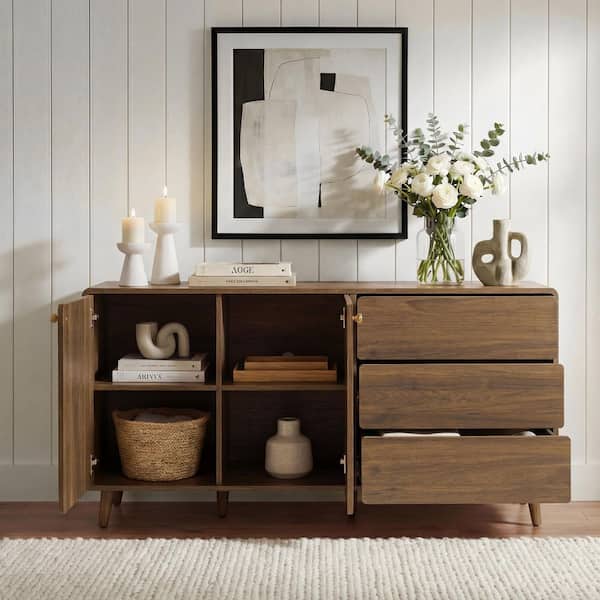 Spruce & Spring Kensa Walnut 58 in. 2-door 3-drawer Wood Buffet