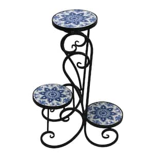 Denver 26.18 Inch Tall Mosaic Multi-Colored Outdoor Iron Plant Stand 3 Tier